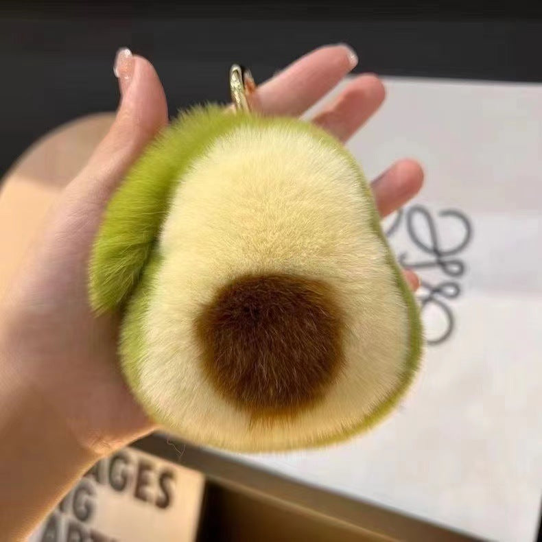 Plush ball school bag hanging gift Cute simulation Beaver rabbit hair avocado car key chain pendant