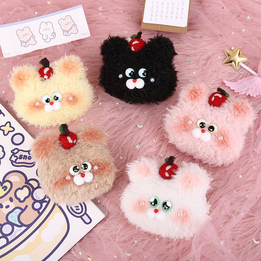 Teddy plush apple Bear keychain bag pendant Girl Heart jewelry claw machine doll play accessories