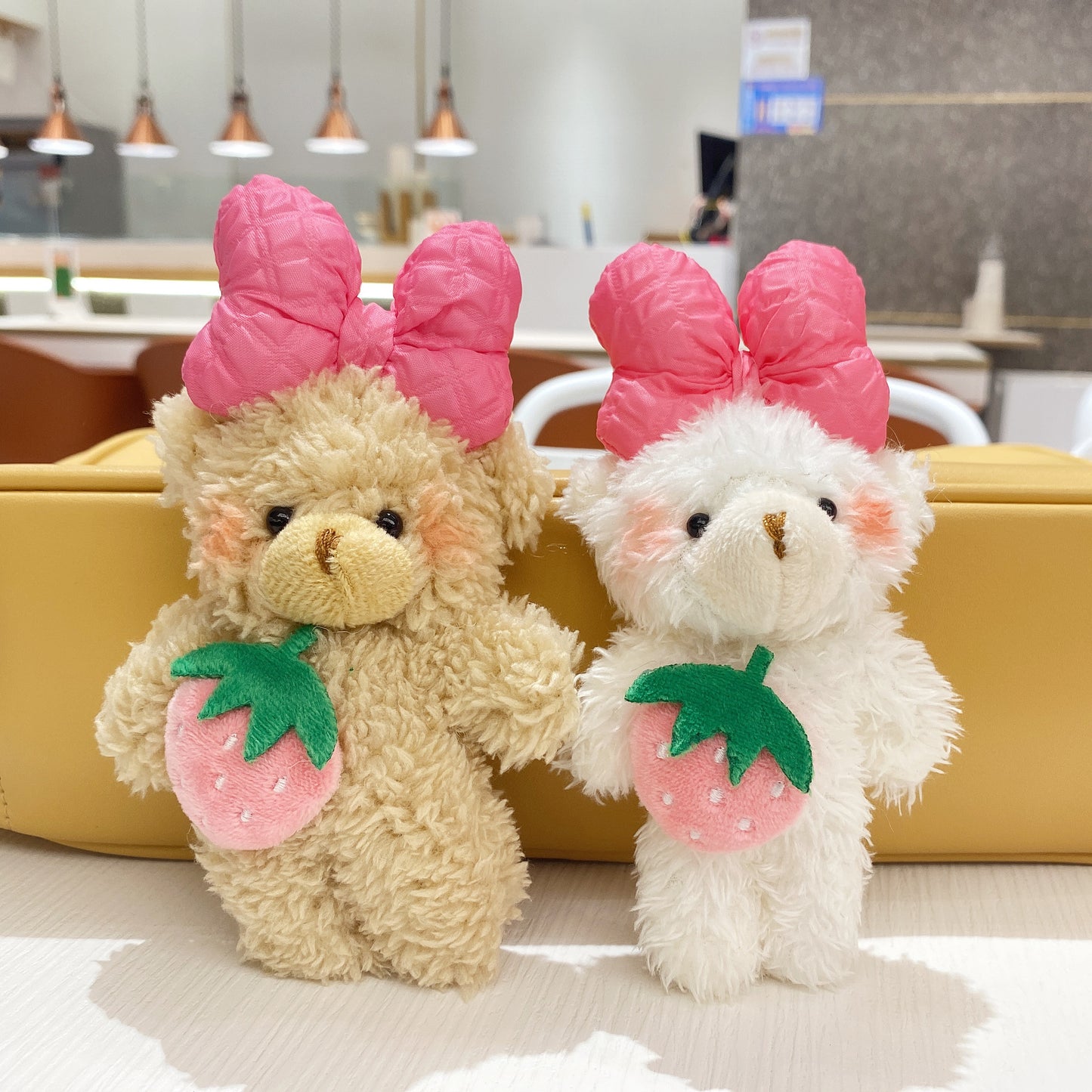 Creative cartoon strawberry bear doll keychain cute bear doll bag hanging girl plush gift