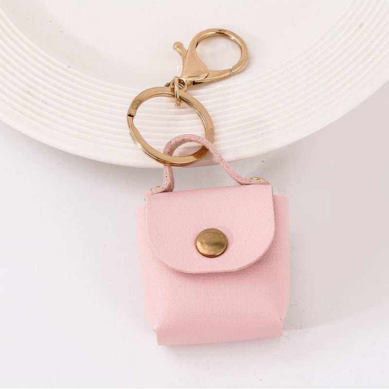 Coin purse Mini small storage bag PU leather solid color square bag key chain accessories car pendant