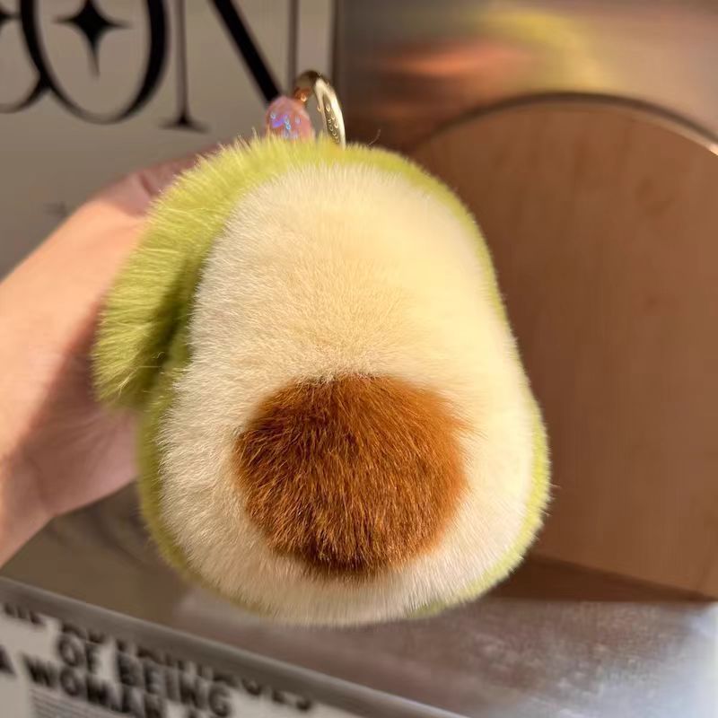 Plush ball school bag hanging gift Cute simulation Beaver rabbit hair avocado car key chain pendant