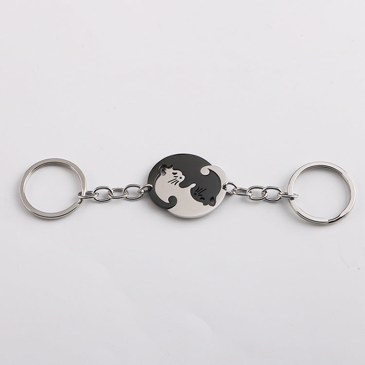 Love cat keychain pendant male and female couples waist hanging stainless steel key chain ring bag hanging accessories