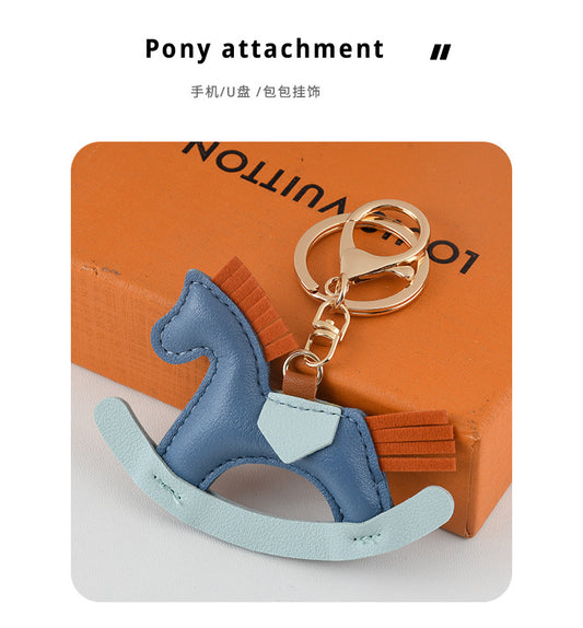 Pony pendant Cartoon Rocking horse leather pendant Handmade leather bag pendant Car keychain