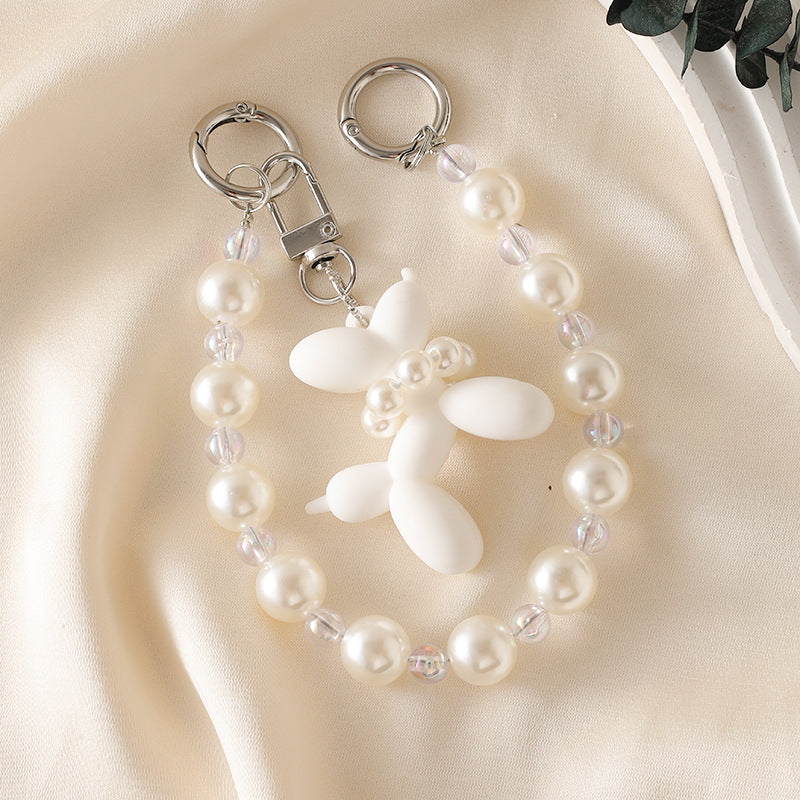 Balloon dog handmade beaded pearl phone chain