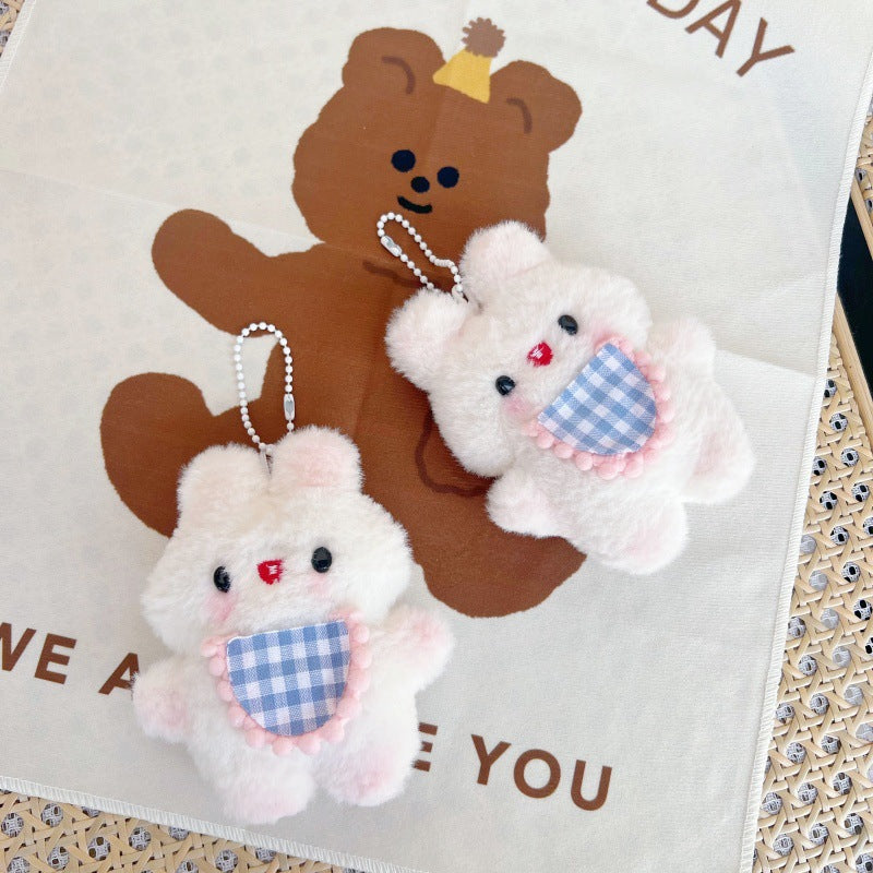 Cartoon plush blush small White rabbit doll pendant cute bunny bag bead chain key chain decoration