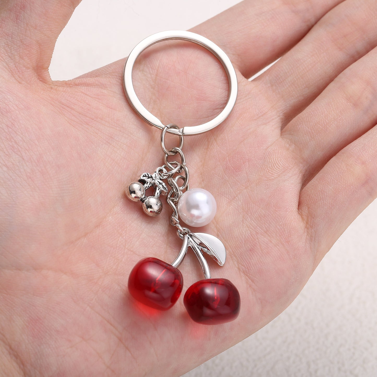 Small transparent cherry pearl keychain cute girl bag crossbody bag small hanging Trinket