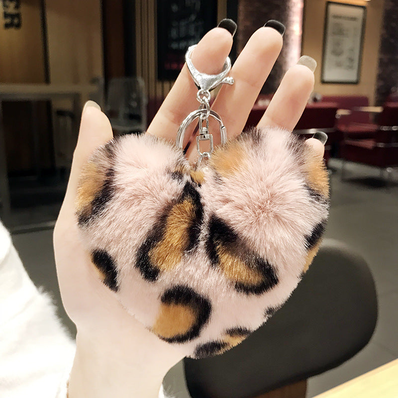 Rabbit plush leopard love hairball keychain pendant Creative bag pendant keychain pendant ornament Small gift