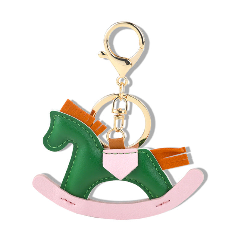 Pony pendant Cartoon Rocking horse leather pendant Handmade leather bag pendant Car keychain