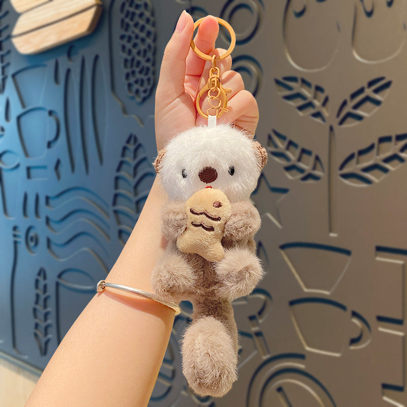 Cute cartoon plush sea otter key chain pendant creative doll doll bag hanging couple small gifts