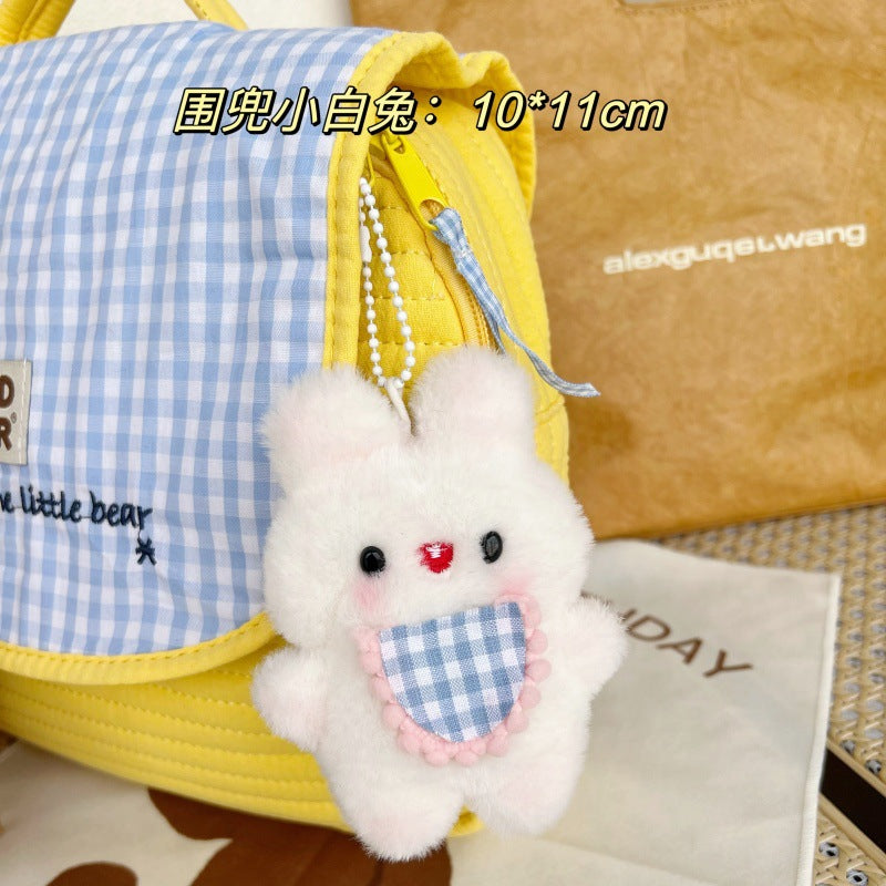 Cartoon plush blush small White rabbit doll pendant cute bunny bag bead chain key chain decoration