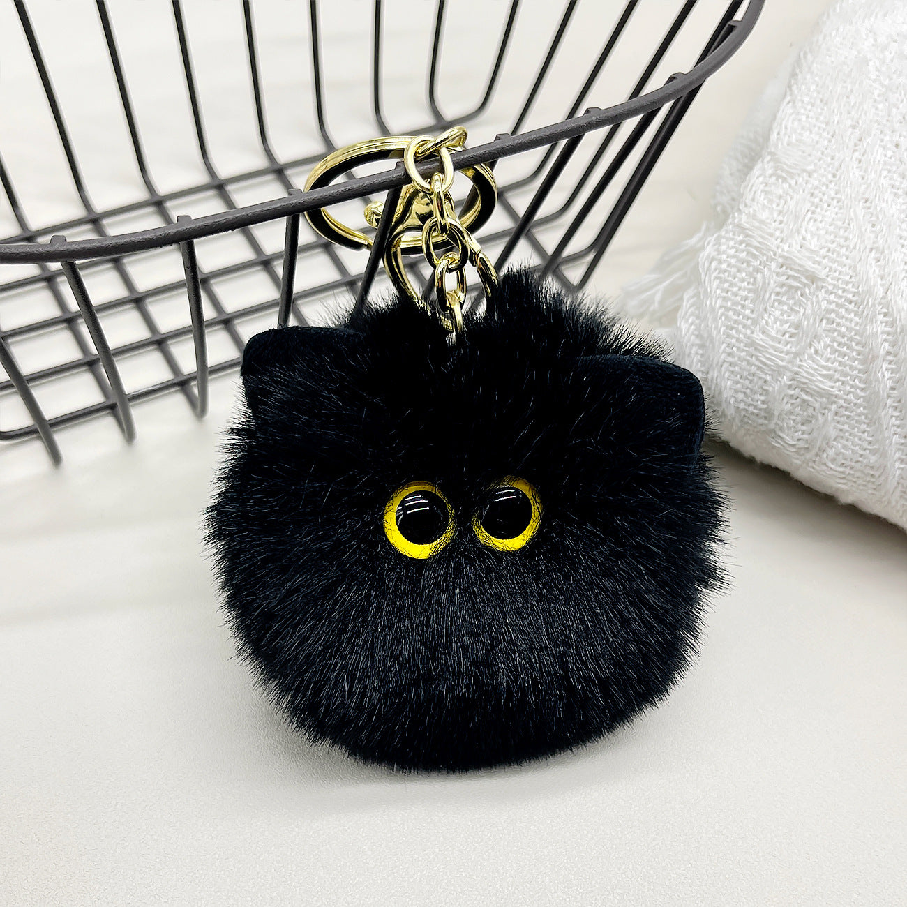 Plush doll pendant cat head keychain female cute animal car key chain doll pendant small gift