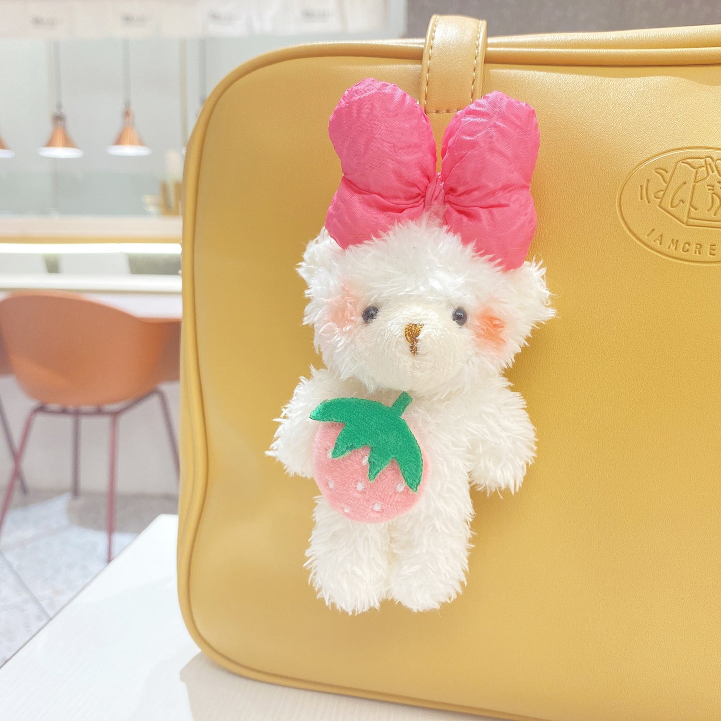 Creative cartoon strawberry bear doll keychain cute bear doll bag hanging girl plush gift