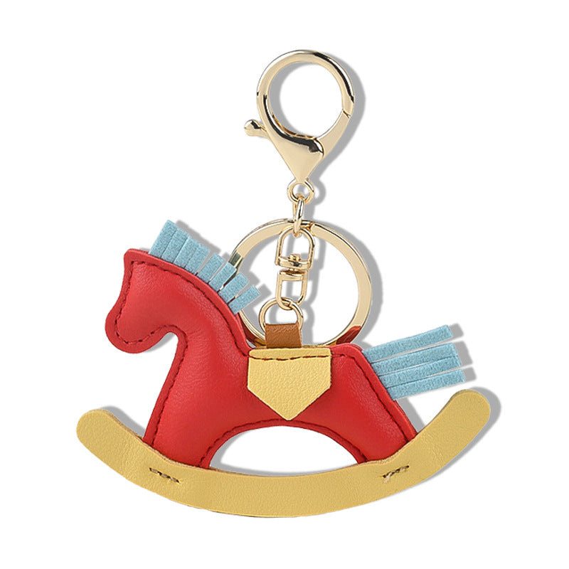 Pony pendant Cartoon Rocking horse leather pendant Handmade leather bag pendant Car keychain