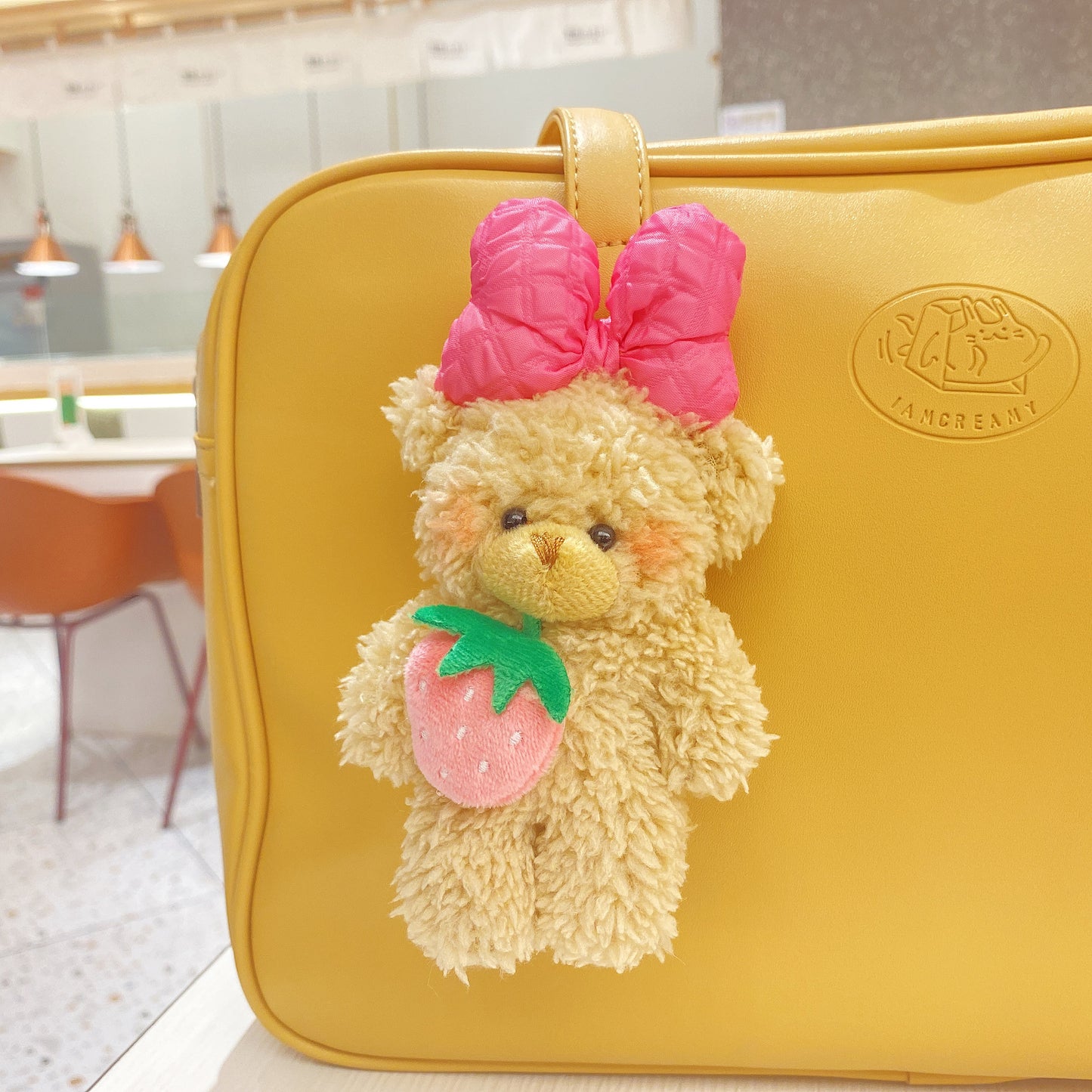 Creative cartoon strawberry bear doll keychain cute bear doll bag hanging girl plush gift