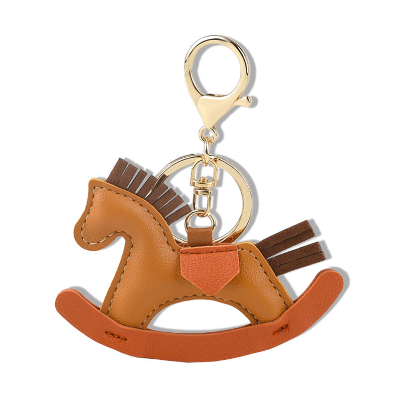 Pony pendant Cartoon Rocking horse leather pendant Handmade leather bag pendant Car keychain