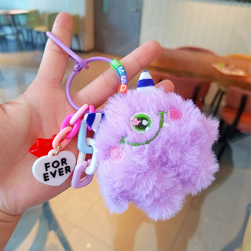 Plush small pendant Big eyes one-eyed monster keychain pendant Cute schoolbag cartoon pendant