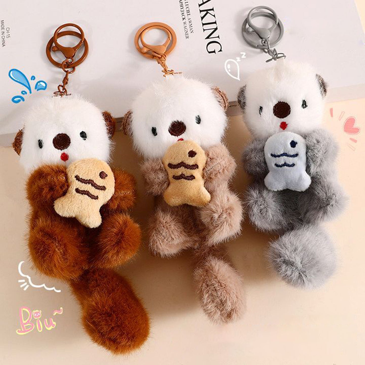 Cute cartoon plush sea otter key chain pendant creative doll doll bag hanging couple small gifts