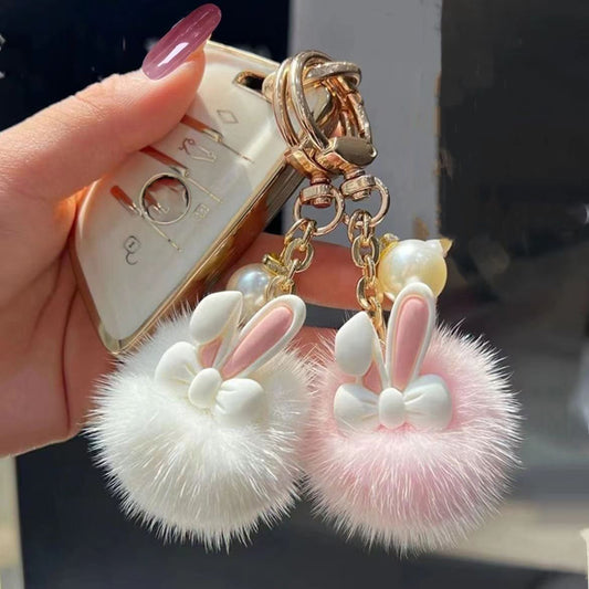 Bunny Hairball keychain Creative Mink hair cartoon car key chain small gift bag pendant