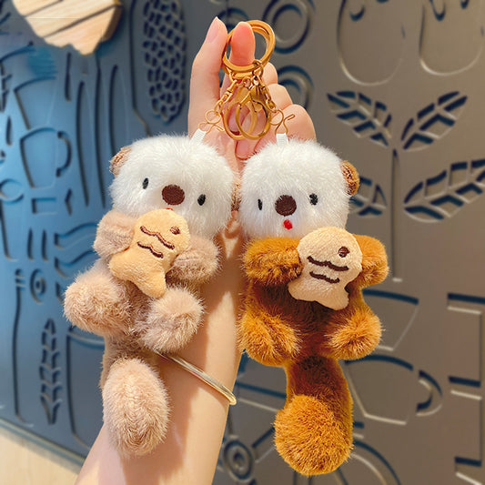 Cute cartoon plush sea otter key chain pendant creative doll doll bag hanging couple small gifts