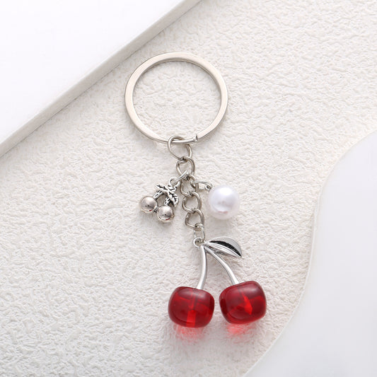 Small transparent cherry pearl keychain cute girl bag crossbody bag small hanging Trinket