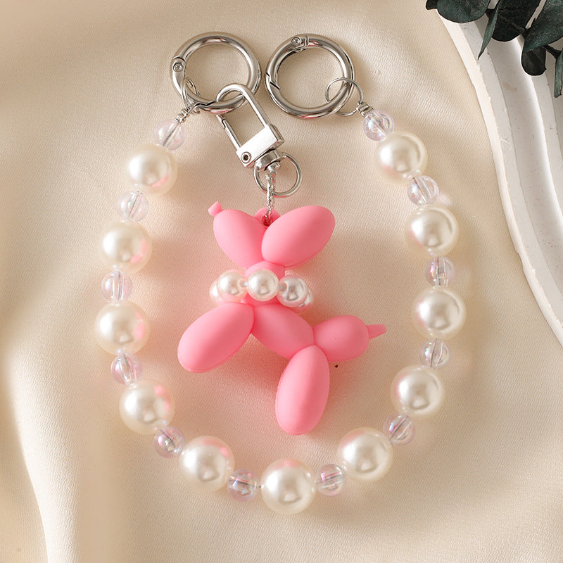 Balloon dog handmade beaded pearl phone chain