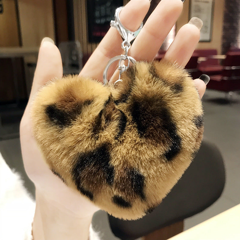 Rabbit plush leopard love hairball keychain pendant Creative bag pendant keychain pendant ornament Small gift