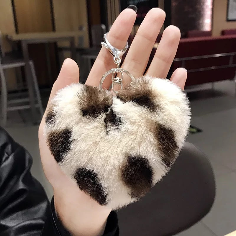 Rabbit plush leopard love hairball keychain pendant Creative bag pendant keychain pendant ornament Small gift