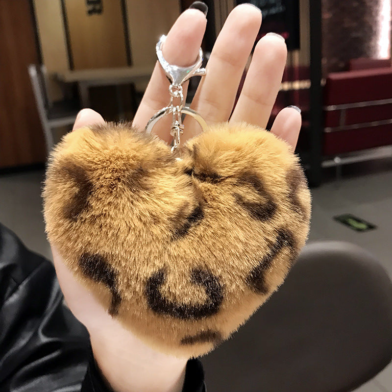 Rabbit plush leopard love hairball keychain pendant Creative bag pendant keychain pendant ornament Small gift