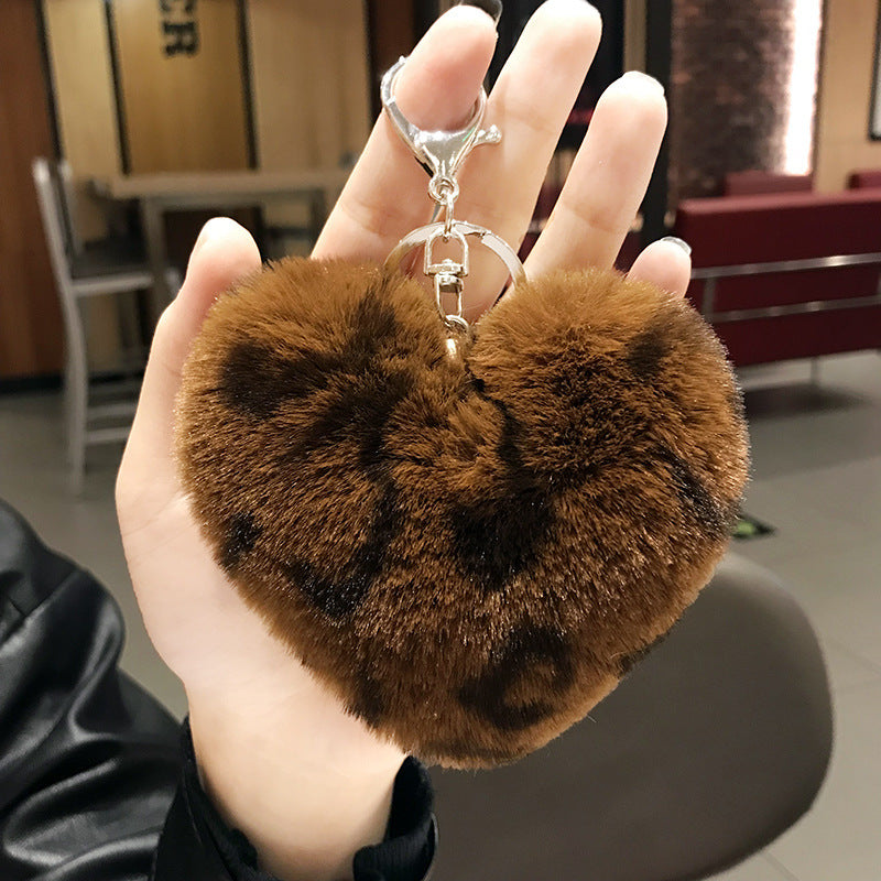 Rabbit plush leopard love hairball keychain pendant Creative bag pendant keychain pendant ornament Small gift